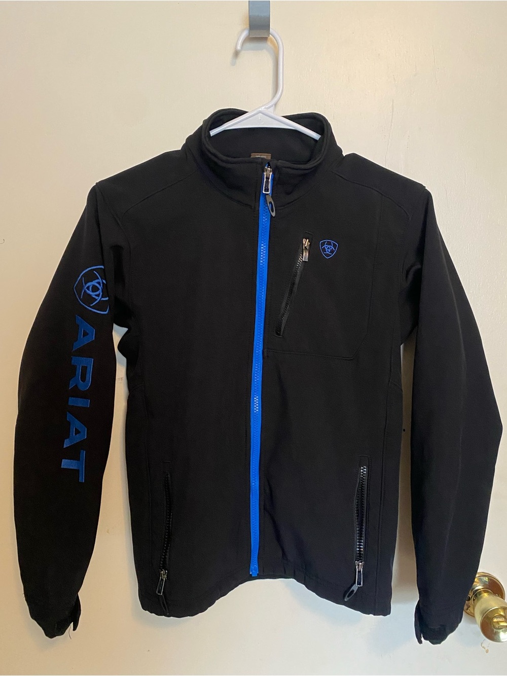 Ariat Youth Black Jacket with Blue Accents - Softshell Zip Front